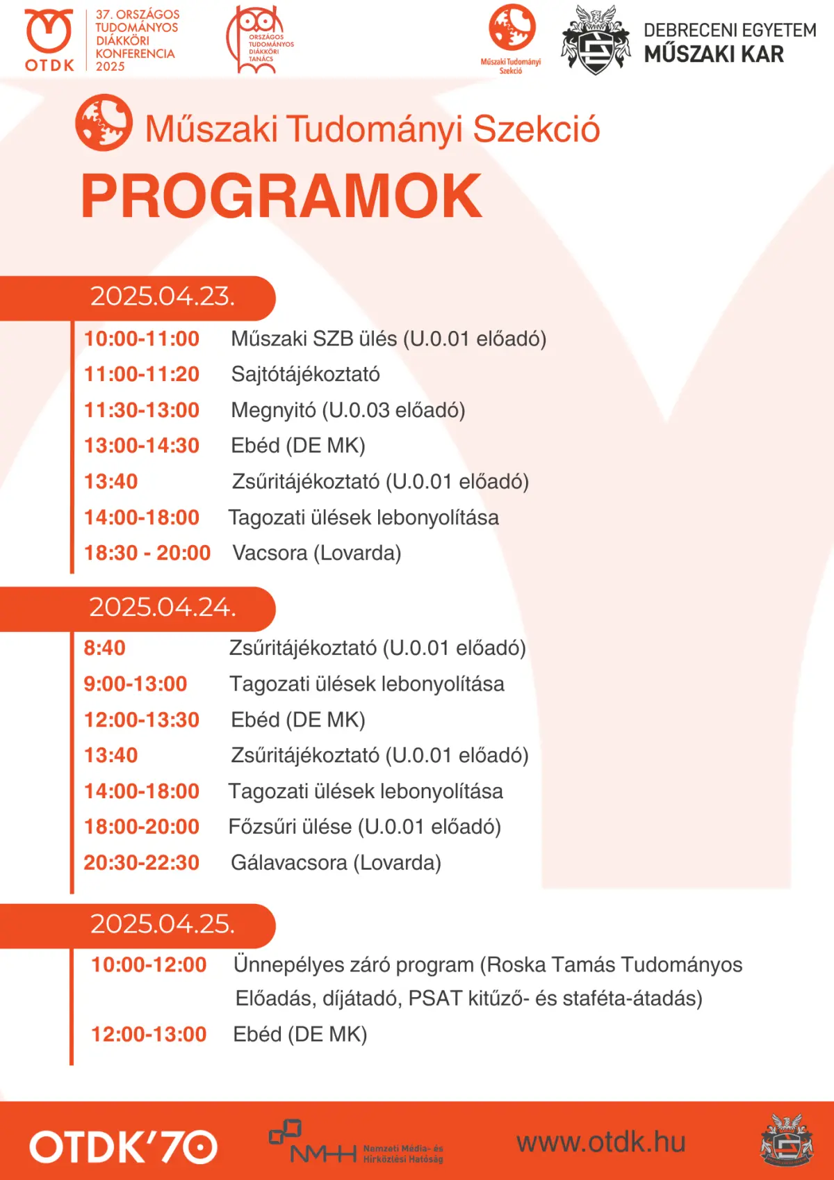 37. OTDK Műszaki Tudományi Szekció programterve | Műszaki Kar